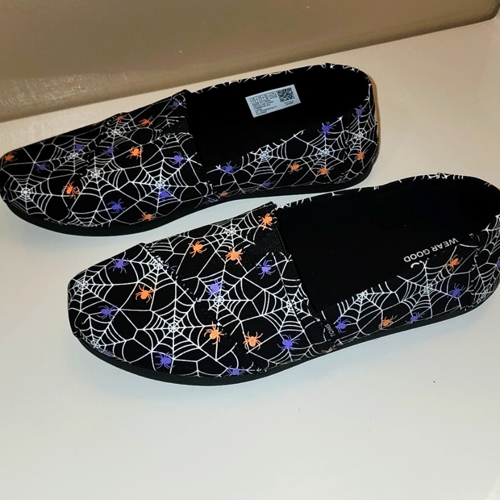 TOMS Women's Black Flats Halloween Spider Alpargata 7.5 New Glow in Dark - Picture 4 of 6